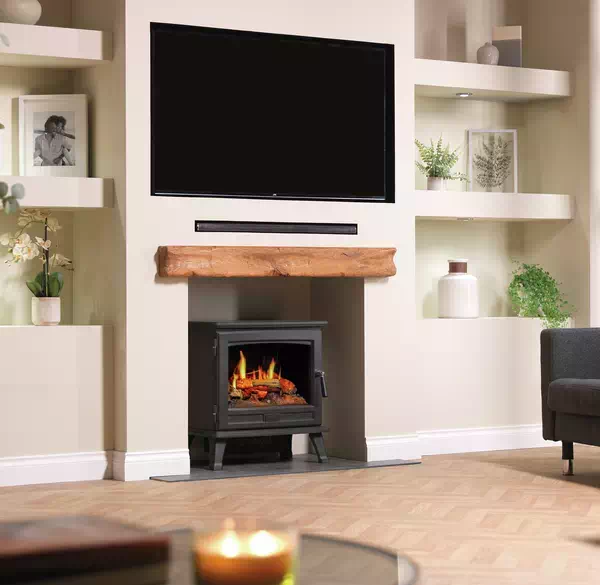 DIMPLEX BELGRAVIA Opti-V - kominek elektryczny wolnostojący typu koza, montaż w salonie pod telewizorem