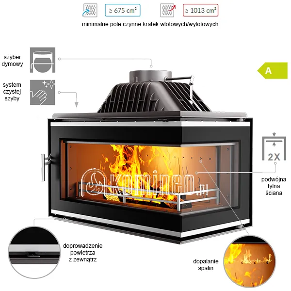 Narożny żeliwny wkład kominkowy KAWMET W16 PB (13,5 kW)